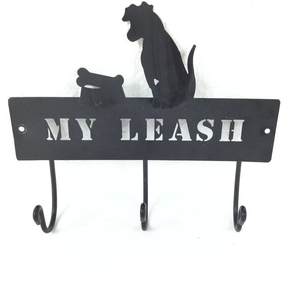 DEI Lucky Dog‎ ''My Leash'' Wall Mount Wall Hook Metal Rack Hanger Black - Picture 1 of 6